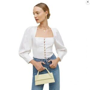 Reformation Micah Linen Puff Sleeve White Top Sz S
